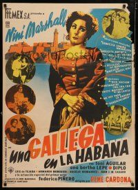 6z032 UNA GALLEGA EN LA HABANA Mexican poster '55 Rene Cardona, cool art of Nini Marshall!