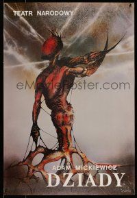 6z331 FOREFATHER'S EVE stage play Polish 26x38 '80s wild surreal image of creepy tree-like man!