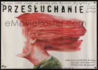 6z338 INTERROGATION Polish 27x38 '82 wild Pagowski art of woman with gagged face in her hair!