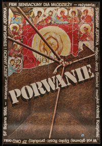 6z354 PORWANIE Polish 26x38 '85 cool Jakub Erol art of Orthodox icons behind rope!