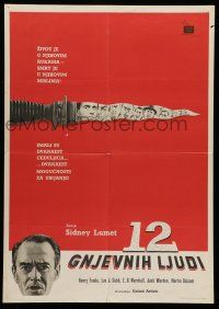 6z510 12 ANGRY MEN Yugoslavian 20x28 '57 Fonda, cool knife & jury artwork of courtroom classic!