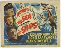 7a289 DOWN TO THE SEA IN SHIPS TC '49 Richard Widmark, Lionel Barrymore, Dean Stockwell, cool art!
