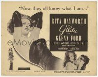 7a405 GILDA TC R50 sexiest Rita Hayworth in sheath dress & about to kiss Glenn Ford, classic!