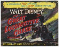 7a436 GREAT LOCOMOTIVE CHASE TC '56 Disney, really cool title card artwork of railroad train!