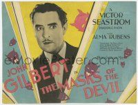 7a581 MASKS OF THE DEVIL TC '28 cool deco artwork of John Gilbert surrounded by Devil heads!
