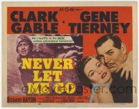 7a599 NEVER LET ME GO TC '53 romantic close up artwork of Clark Gable & sexy Gene Tierney!