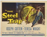 7a723 STEEL TRAP TC '52 art of Joseph Cotton & Teresa Wright stealing a million dollars!