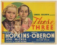 7a750 THESE THREE TC '36 Joel McCrea in a love triangle between Miriam Hopkins & Merle Oberon!
