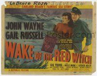 7a807 WAKE OF THE RED WITCH TC '49 art of John Wayne & Gail Russell at ship's wheel!