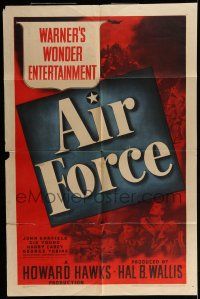 7b013 AIR FORCE 1sh '43 Howard Hawks, John Garfield, Gig Young, Warner's Wonder Entertainment!