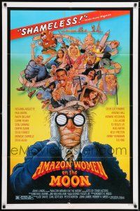 7b018 AMAZON WOMEN ON THE MOON 1sh '87 Joe Dante, cool wacky art of cast by William Stout!