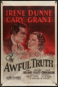 7b056 AWFUL TRUTH 1sh R48 wonderful portrait art of Cary Grant & pretty Irene Dunne!
