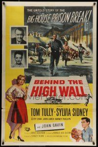 7b088 BEHIND THE HIGH WALL 1sh '56 Tully, smoking Sylvia Sidney, cool big house prison break art!