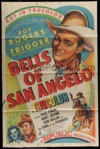 7b092 BELLS OF SAN ANGELO 1sh '47 Roy Rogers & Dale Evans in Texas fighting baddies!