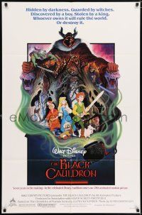 7b106 BLACK CAULDRON advance 1sh '85 first Walt Disney CG, cool fantasy art by P. Wensel!