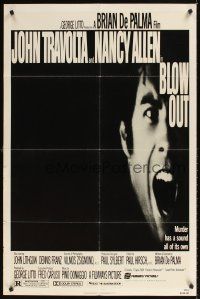 7b118 BLOW OUT 1sh '81 John Travolta, Brian De Palma, murder has a sound all of its own!