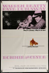 7b123 BONNIE & CLYDE 1sh '67 notorious crime duo Warren Beatty & Faye Dunaway young & in love!