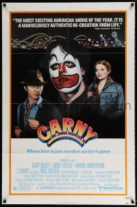 7b152 CARNY style B 1sh '80 Jodie Foster, Robbie Robertson, Gary Busey in carnival clown make up!
