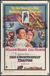 7b178 COUNTERFEIT TRAITOR 1sh '62 art of William Holden & Lilli Palmer by Howard Terpning!