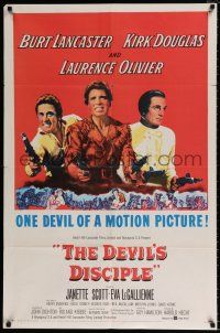 7b202 DEVIL'S DISCIPLE 1sh '59 Burt Lancaster, Kirk Douglas & Laurence Olivier all with two guns!