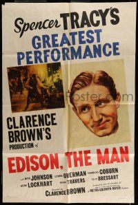 7b224 EDISON THE MAN style D 1sh '40 great image of Spencer Tracy as Thomas the inventor!