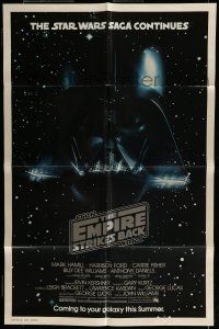 7b227 EMPIRE STRIKES BACK advance 1sh '80 George Lucas, image of Darth Vader head floating in space