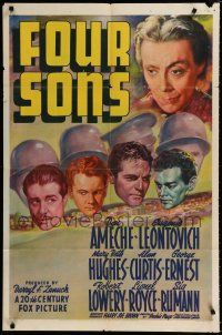 7b267 FOUR SONS 1sh '40 Don Ameche & his Czecho-German brothers in World War II!