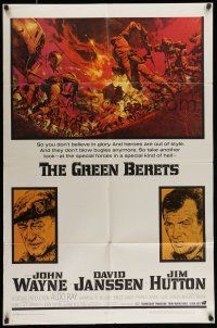 7b321 GREEN BERETS 1sh '68 John Wayne, David Janssen, Jim Hutton, cool Vietnam War art!