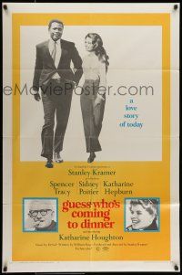 7b325 GUESS WHO'S COMING TO DINNER 1sh '67 Sidney Poitier, Spencer Tracy, Katharine Hepburn,Houghton