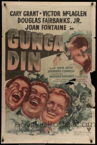 7b329 GUNGA DIN style A 1sh R47 headshot art of Cary Grant, Douglas Fairbanks Jr. & Victor McLaglen!