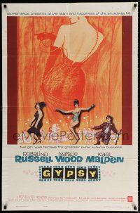 7b332 GYPSY 1sh '62 wonderful artwork of Rosalind Russell & sexiest Natalie Wood!