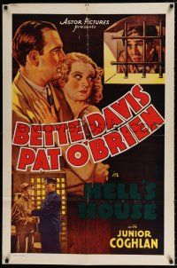 7b350 HELL'S HOUSE 1sh R30s Bette Davis top billed in movie she had a minor role in!