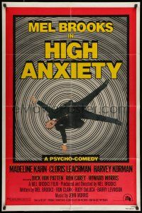 7b356 HIGH ANXIETY 1sh '77 Mel Brooks, great Vertigo spoof design, a Psycho-Comedy!