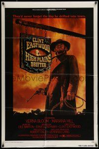 7b357 HIGH PLAINS DRIFTER 1sh '73 classic art of Clint Eastwood holding gun & whip!