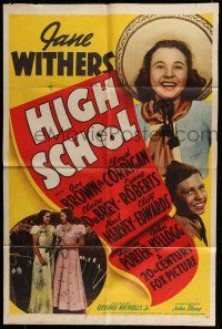 7b360 HIGH SCHOOL 1sh '40 great image of smiling Jane Withers!, Joe Brown Jr.