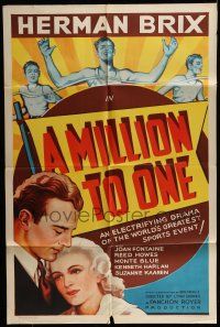 7b511 MILLION TO ONE 1sh '37 Bruce Bennet as Herman Brix, Joan Fontaine, cool decathlon sports art