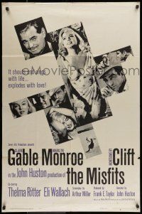 7b517 MISFITS 1sh '61 sexy Marilyn Monroe, Clark Gable, Montgomery Clift, John Huston directed