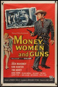 7b525 MONEY, WOMEN & GUNS 1sh '58 cowboy Jock Mahoney w/revolver, cool gambling image!