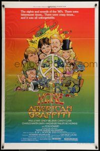7b528 MORE AMERICAN GRAFFITI style C 1sh '79 Ron Howard, great cast montage art by William Stout!
