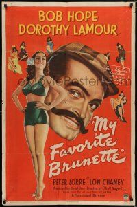 7b541 MY FAVORITE BRUNETTE style A 1sh '47 Bob Hope & full-length sexy Dorothy Lamour in swimsuit!