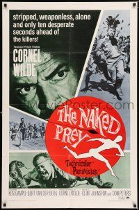 7b547 NAKED PREY 1sh '65 Cornel Wilde stripped and weaponless in Africa running from killers!