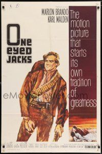 7b580 ONE EYED JACKS 1sh '61 art of star & director Marlon Brando with gun & bandolier!