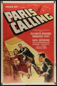 7b606 PARIS CALLING 1sh '40s Elizabeth Bergner, Randolph Scott & Rathbone, French resistance!