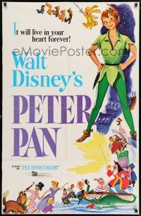 7b616 PETER PAN 1sh R76 Walt Disney animated cartoon fantasy classic, great full-length art!