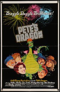7b617 PETE'S DRAGON 1sh '77 Walt Disney, colorful art of cast headshots & dragon by Paul Wenzel!