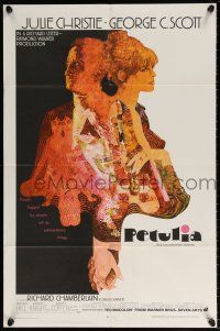7b619 PETULIA 1sh '68 cool artwork of pretty Julie Christie & George C. Scott!