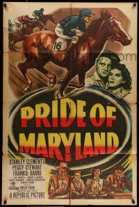 7b635 PRIDE OF MARYLAND 1sh '51 Stanley Clements & Peggy Stewart, cool horse racing artwork!