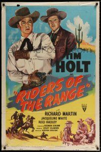 7b690 RIDERS OF THE RANGE style A 1sh '49 cowboy Tim Holt who saves a girl from rustler's revenge!