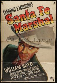 7b727 SANTA FE MARSHAL 1sh '39 cool close art of William Boyd as Hopalong Cassidy & gun!