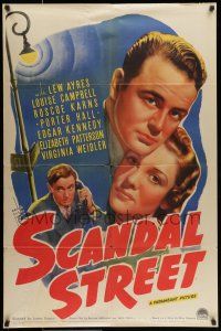 7b738 SCANDAL STREET style A 1sh '38 super close up of Lew Ayres & pretty Louise Campbell!